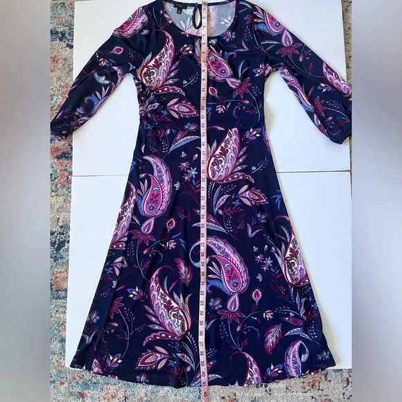 NWOT Talbots Navy and Pink Paisley Fit and Flare Dress Women Size 4 Peti… - Picture 9 of 9